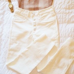 H&M High Rise Cropped White Button Fly Jeans